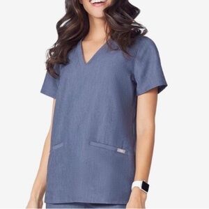 Figs Women's Casma Three-Pocket Scrub Top Heather Denim Medium Size Small